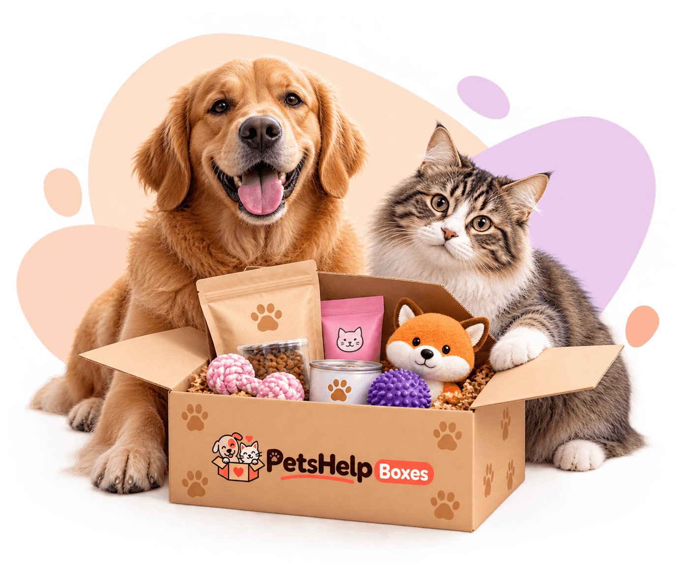 Абонаментна кутия за куче и котка с лакомства и играчки — PetsHelp Box България